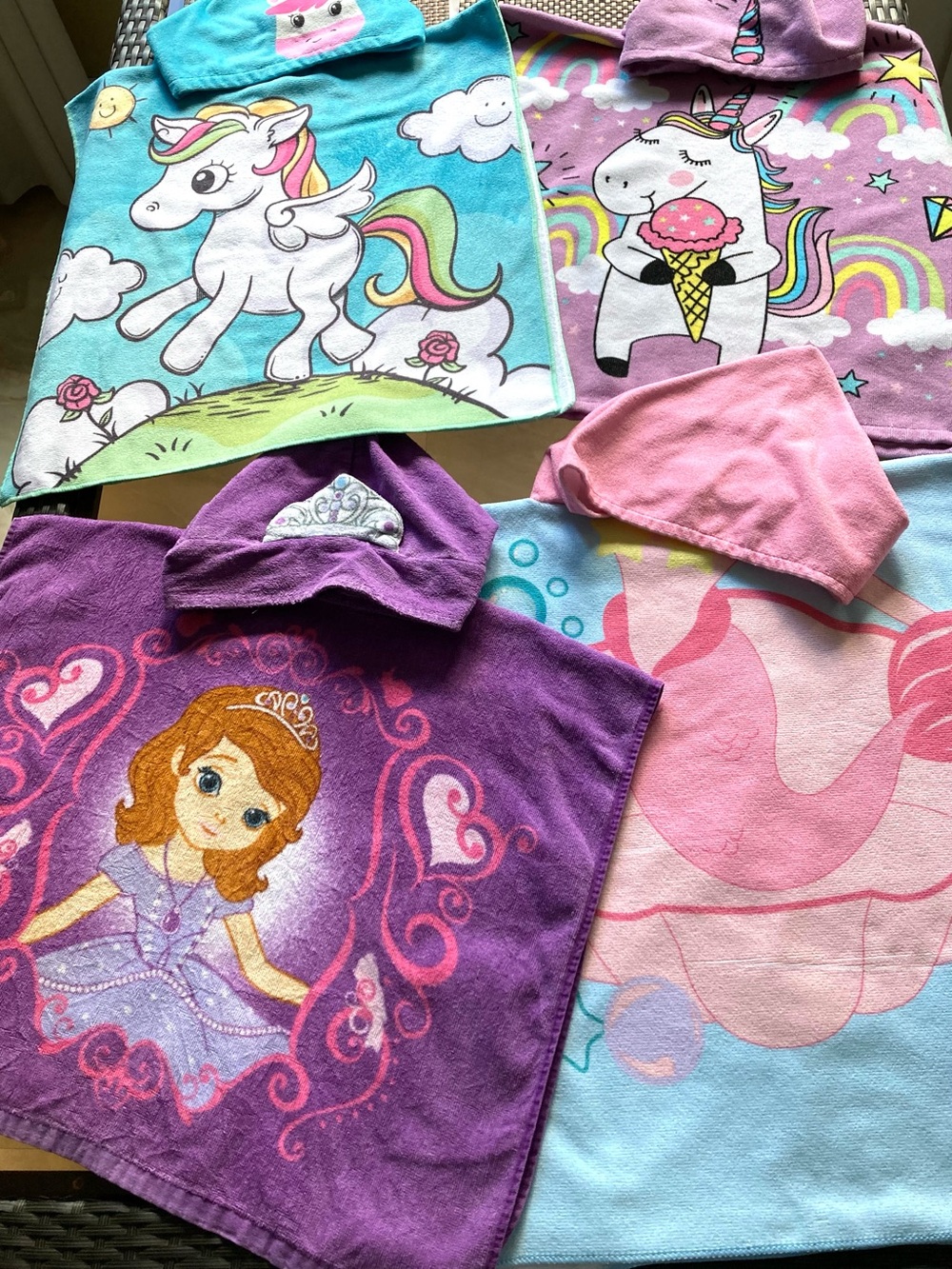 4 Kids Girls Age 1-6 Bath Beach Wrap Hooded Cape Poncho Towels (1 Cotton Disney)
